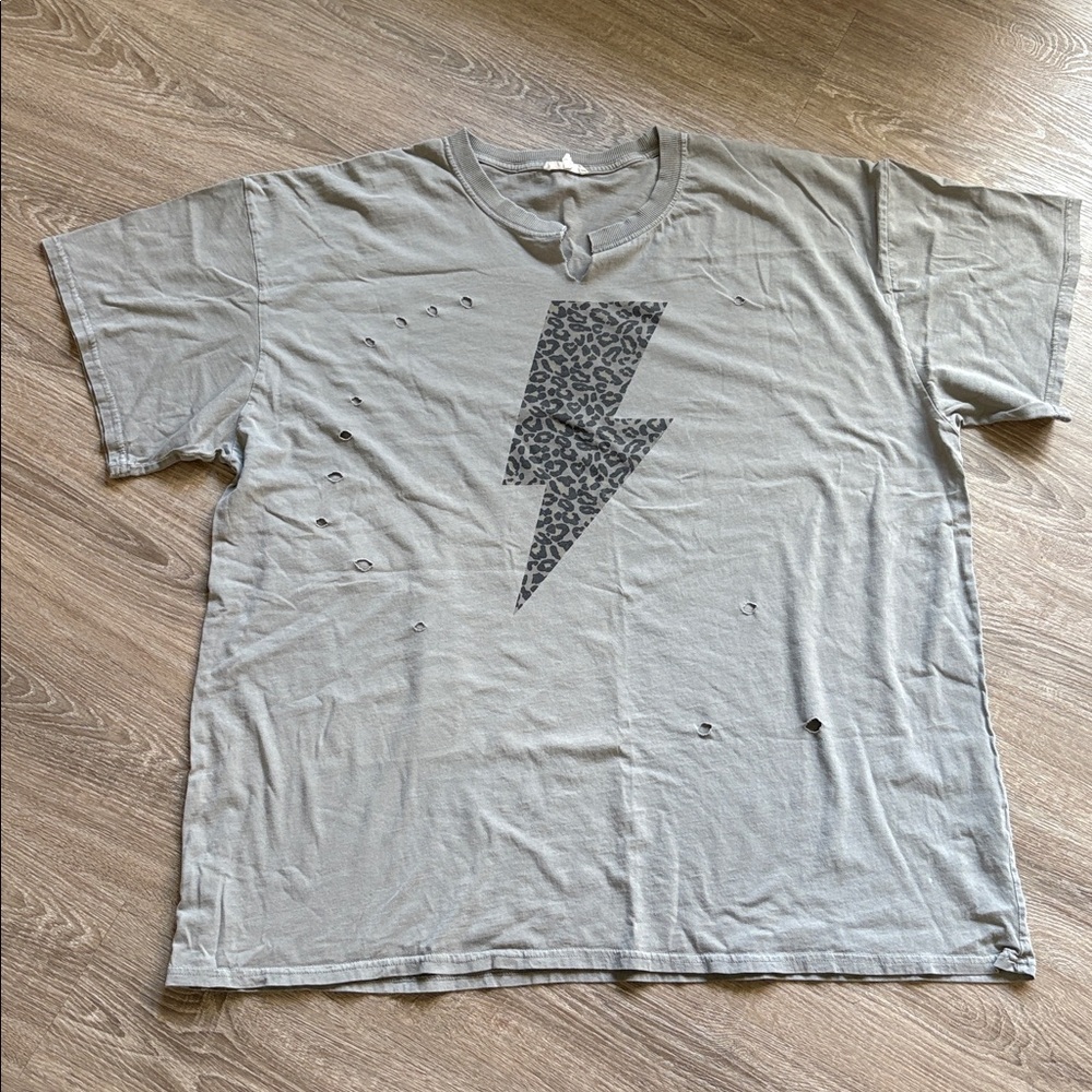 Easel Charcoal Gray Distressed Oversized T-Shirt